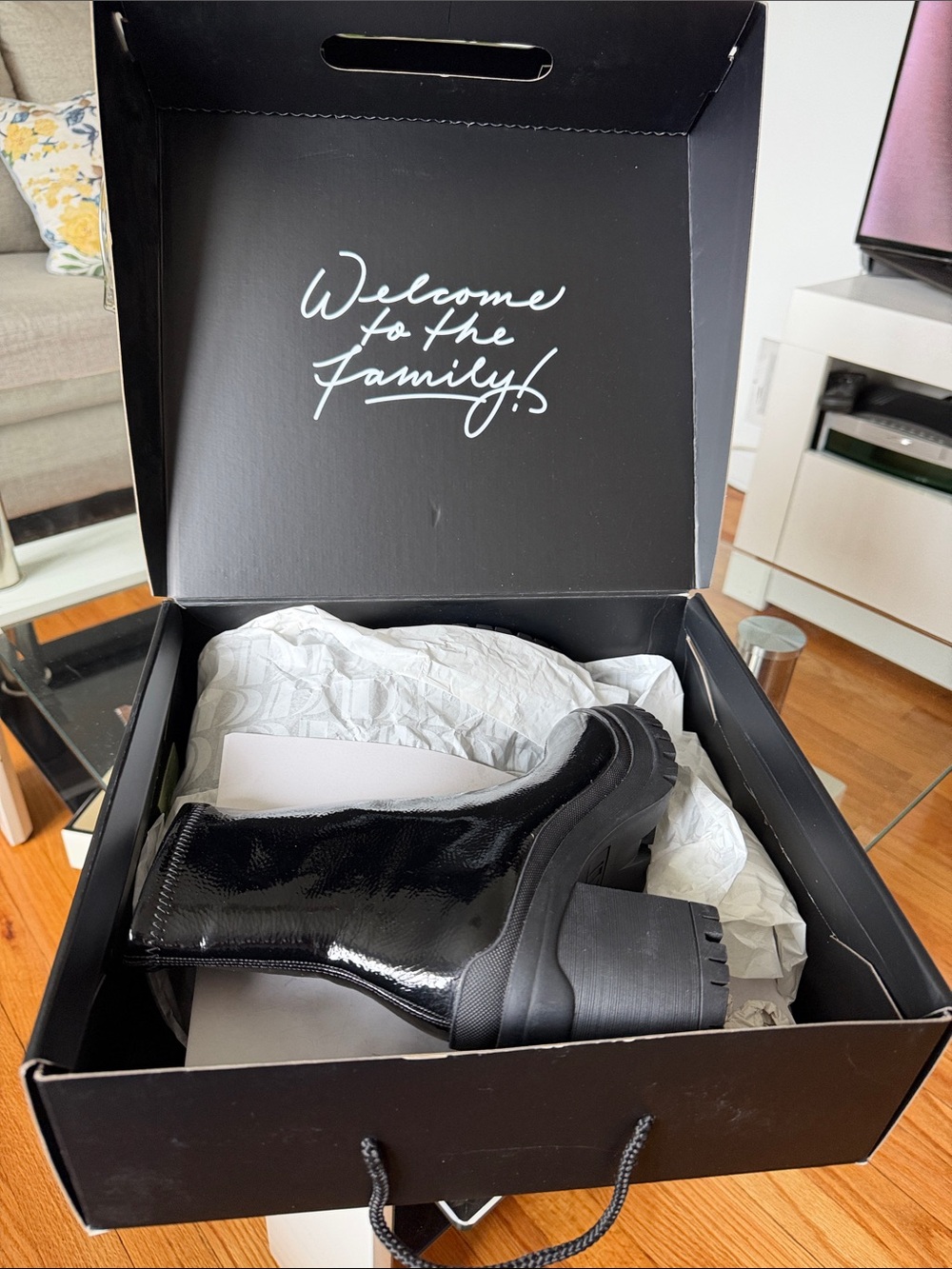 Rocco D'Amelio Black Patent Chunky Heel Ankle Boots